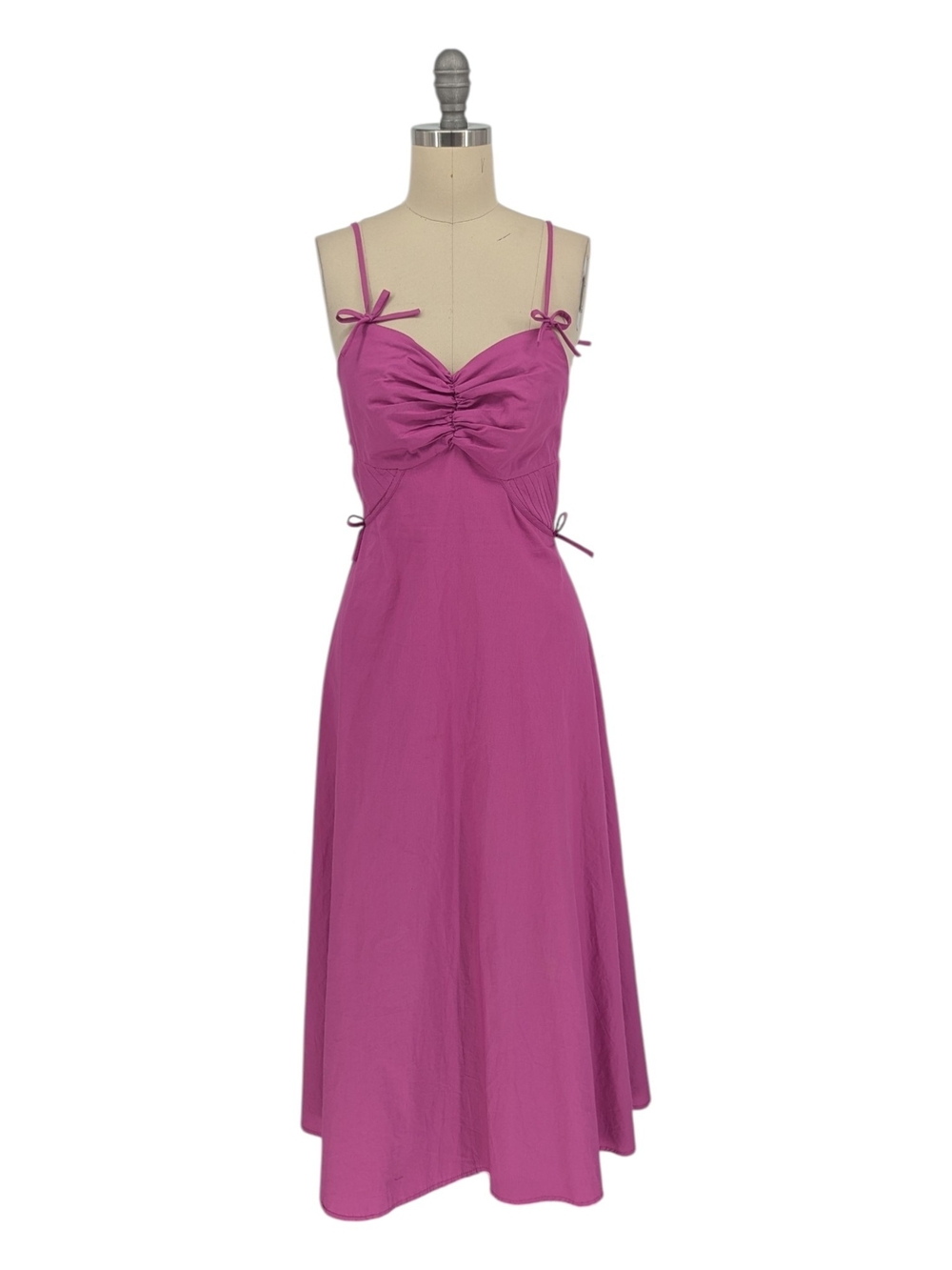 Women's V neck Bow A Line Midi Dress Magenta size Small preppy spring summer